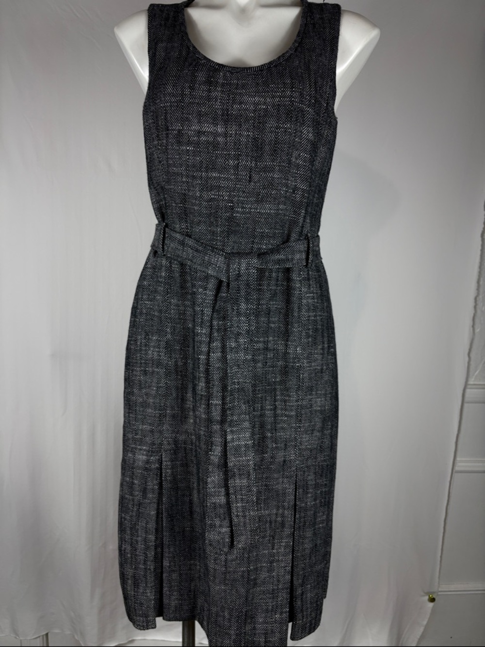 J. crew Classic Sleeveless Gray Belted Midi Dress